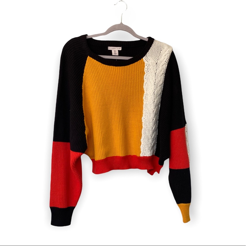 SINCERELY JULES color-block cable knit sweater NWOT